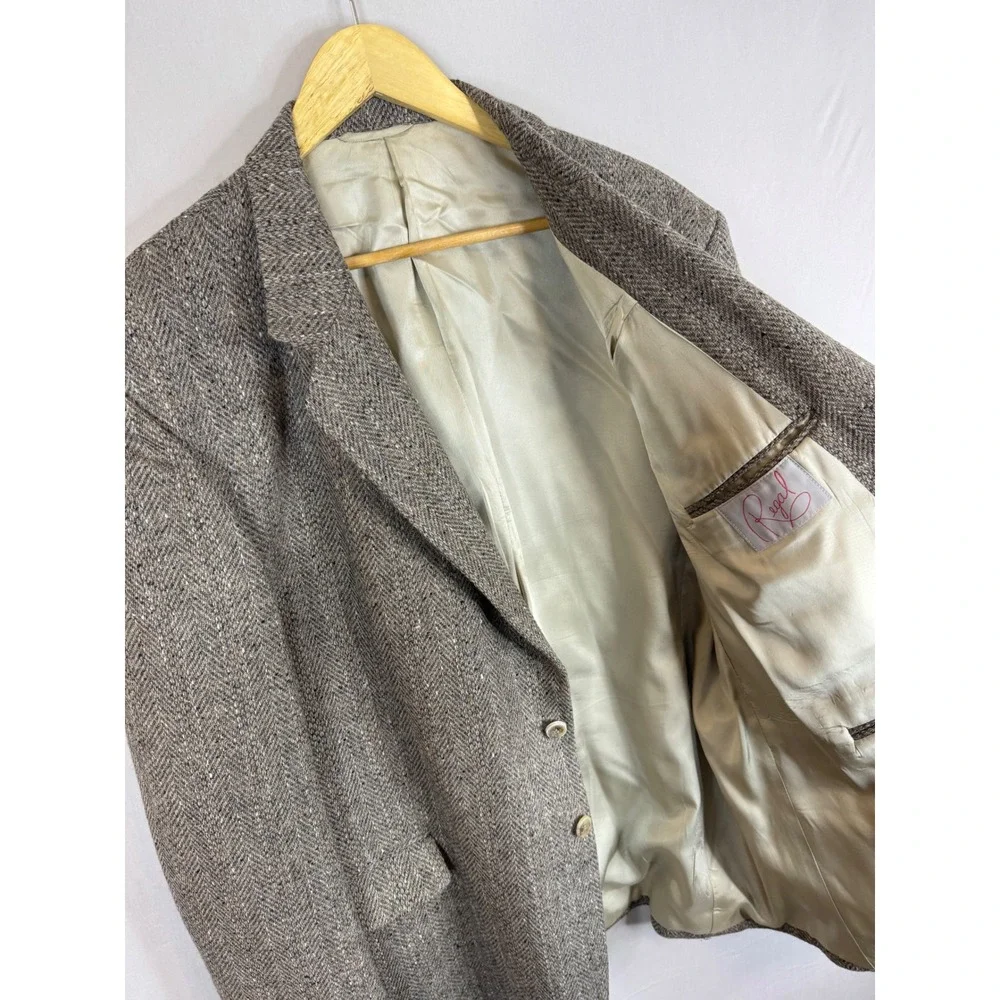 Vintage London Fog Mens‎ 54 Grey Herringbone Pure Wool Blazer Sport Coat